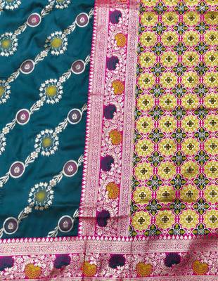 Blue zari woven silk traditional saree with blouse piece 5