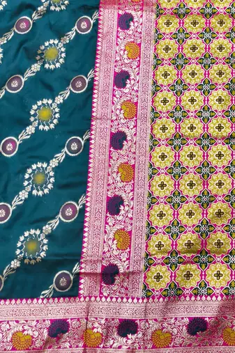Blue zari woven silk traditional saree with blouse piece