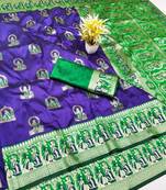 Purple zari woven baluchari silk traditional saree with blouse piece