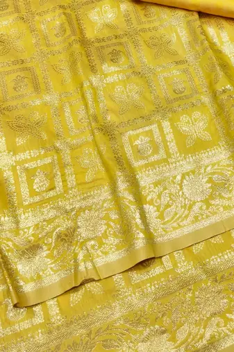 Gold zari woven banarasi silk traditional saree with blouse piece