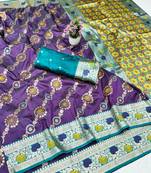 Purple zari woven banarasi silk traditional saree with blouse piece