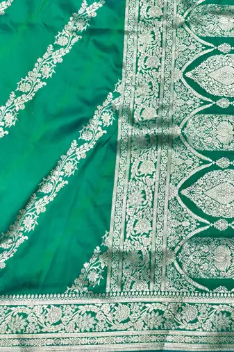 Green zari woven silk traditional saree with blouse piece