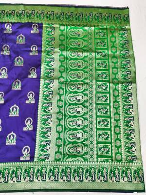 Purple zari woven baluchari silk traditional saree with blouse piece 2