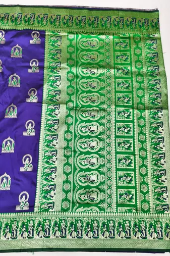 Purple zari woven baluchari silk traditional saree with blouse piece