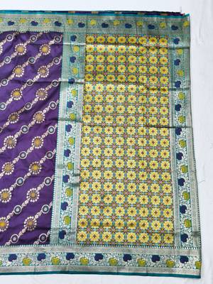 Purple zari woven silk traditional saree with blouse piece 2