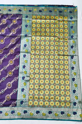 Purple zari woven silk traditional saree with blouse piece