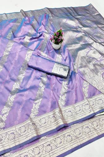 Purple zari woven silk traditional saree with blouse piece