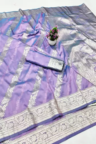 Purple zari woven silk traditional saree with blouse piece