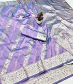 Purple zari woven banarasi silk traditional saree with blouse piece