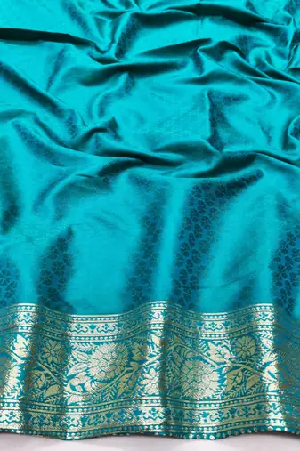 Rama zari woven silk traditional saree with blouse piece
