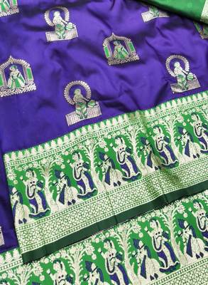 Purple zari woven baluchari silk traditional saree with blouse piece 3
