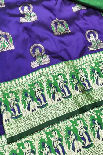 Purple zari woven baluchari silk traditional saree with blouse piece