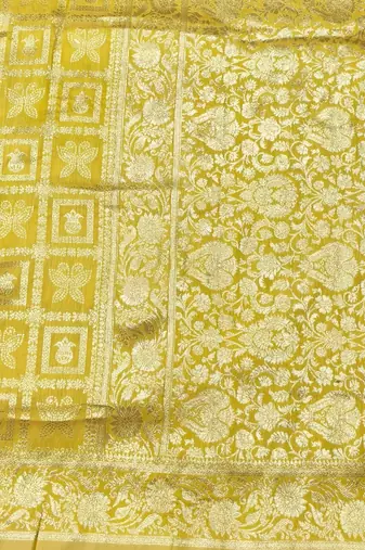 Gold zari woven banarasi silk traditional saree with blouse piece