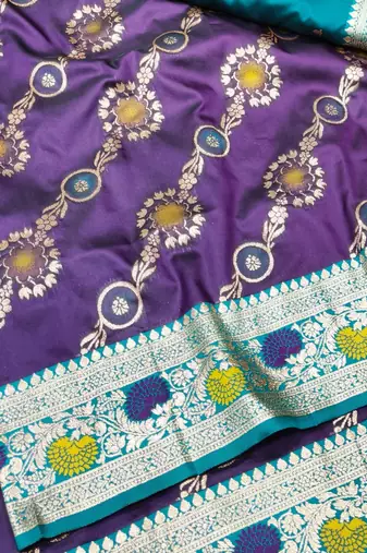 Purple zari woven silk traditional saree with blouse piece