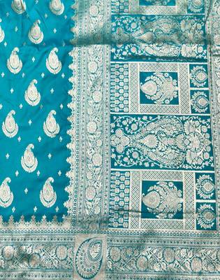 Rama zari woven silk traditional saree with blouse piece 5