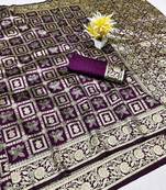 Wine zari woven banarasi silk traditional saree with blouse piece