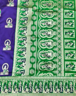 Purple zari woven baluchari silk traditional saree with blouse piece 4