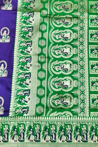 Purple zari woven baluchari silk traditional saree with blouse piece
