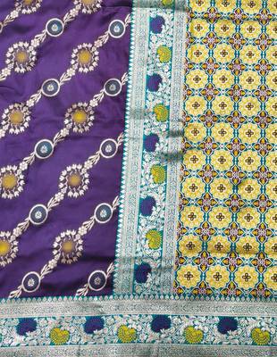 Purple zari woven silk traditional saree with blouse piece 5