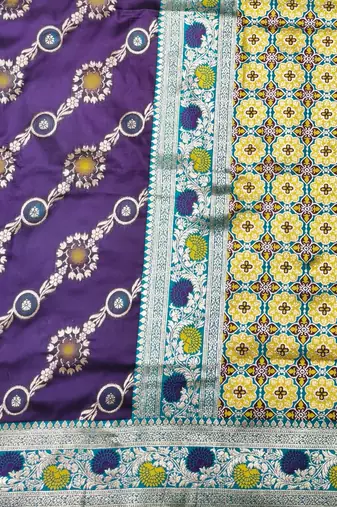 Purple zari woven silk traditional saree with blouse piece