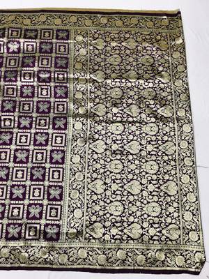 Wine zari woven silk traditional saree with blouse piece 2