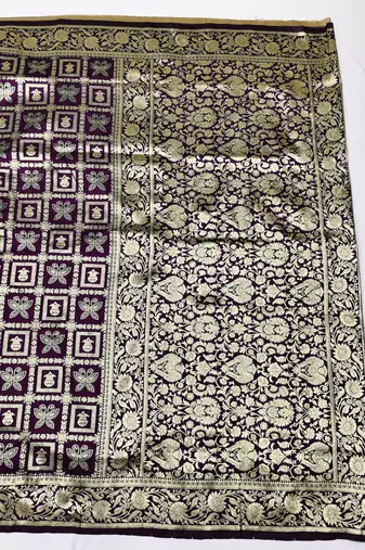 Wine zari woven silk traditional saree with blouse piece