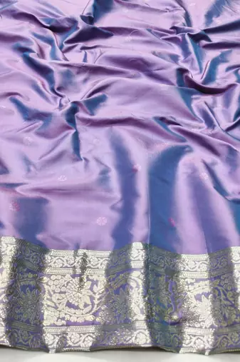 Purple zari woven silk traditional saree with blouse piece