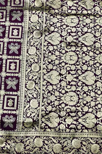 Wine zari woven silk traditional saree with blouse piece