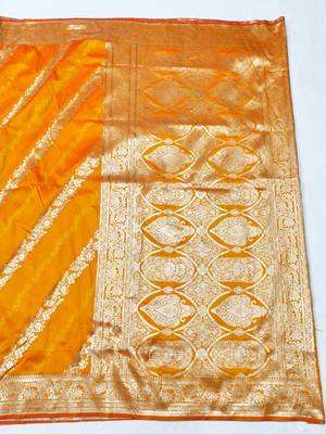 Mustard zari woven silk traditional saree with blouse piece 2