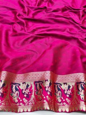 Dark blue zari woven baluchari silk traditional saree with blouse piece 4