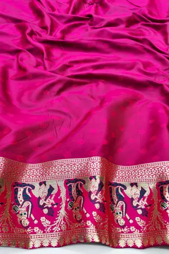 Dark blue zari woven baluchari silk traditional saree with blouse piece