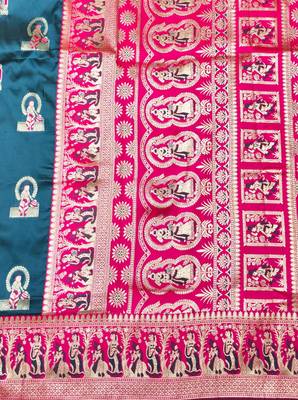 Dark blue zari woven baluchari silk traditional saree with blouse piece 5