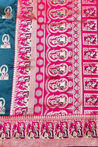 Dark blue zari woven baluchari silk traditional saree with blouse piece