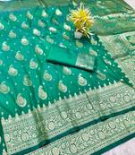 Green zari woven banarasi silk traditional saree with blouse piece