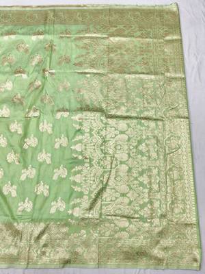 Light green zari woven banarasi silk traditional saree with blouse piece 1