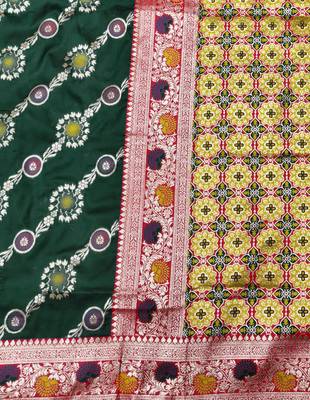 Green zari woven silk traditional saree with blouse piece 5