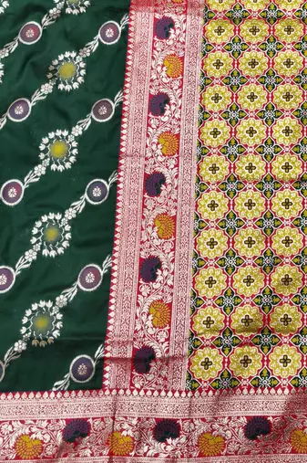 Green zari woven silk traditional saree with blouse piece