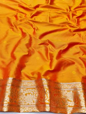 Mustard zari woven silk traditional saree with blouse piece 4