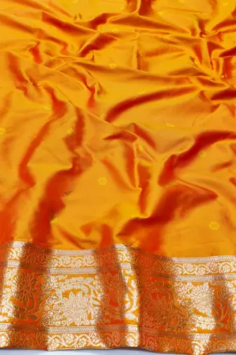 Mustard zari woven silk traditional saree with blouse piece