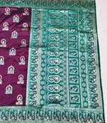 Wine zari woven baluchari silk traditional saree with blouse piece