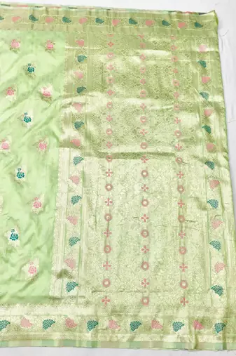 Light green zari woven silk traditional saree with blouse piece