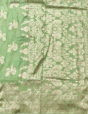 Light green zari woven banarasi silk traditional saree with blouse piece 3