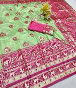 Light green zari woven banarasi silk traditional saree with blouse piece