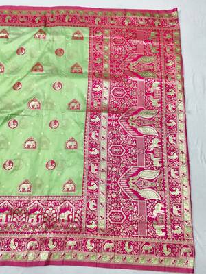 Light green zari woven silk traditional saree with blouse piece 2