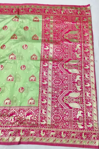 Light green zari woven silk traditional saree with blouse piece