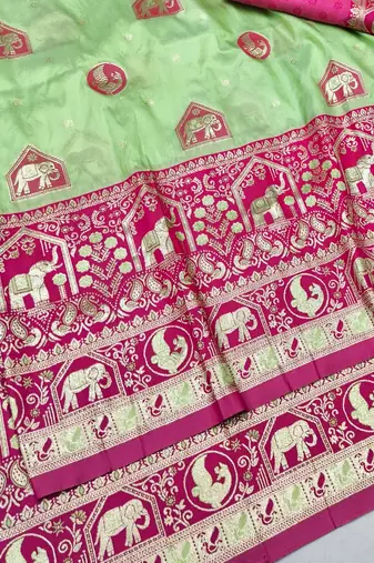 Light green zari woven silk traditional saree with blouse piece