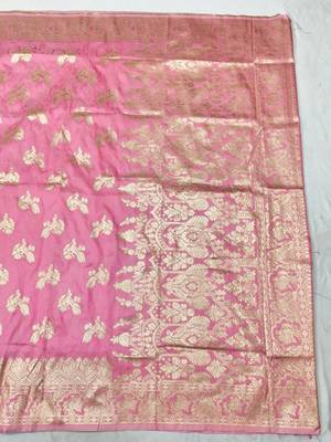 Pink zari woven banarasi silk traditional saree with blouse piece 1