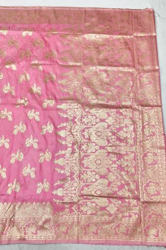Pink zari woven banarasi silk traditional saree with blouse piece