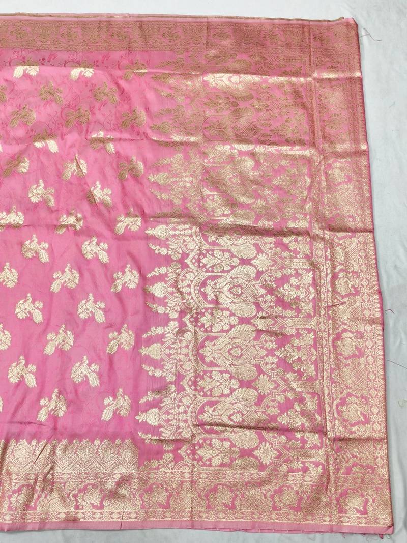 Pink zari woven banarasi silk traditional saree with blouse piece