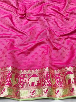 Light green zari woven silk traditional saree with blouse piece 4